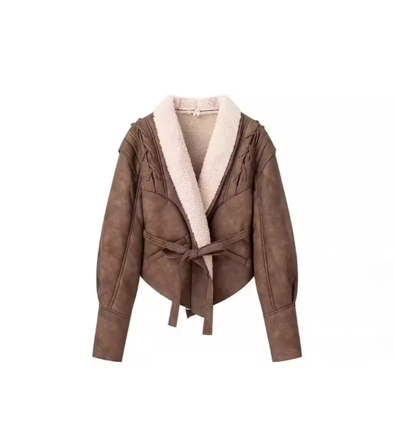 Chaquetas de cuero de felpa cálidas para mujer