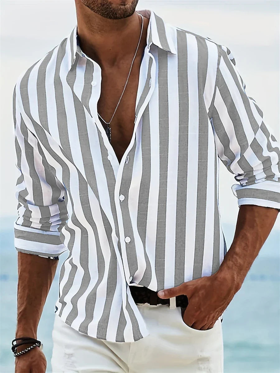 CAMISA DE HOMBRE A RAYAS ESTILO PLAYA