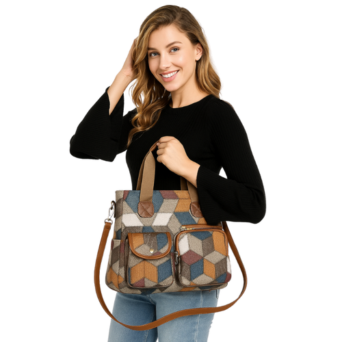 Bolso de mano de piel con mosaico
