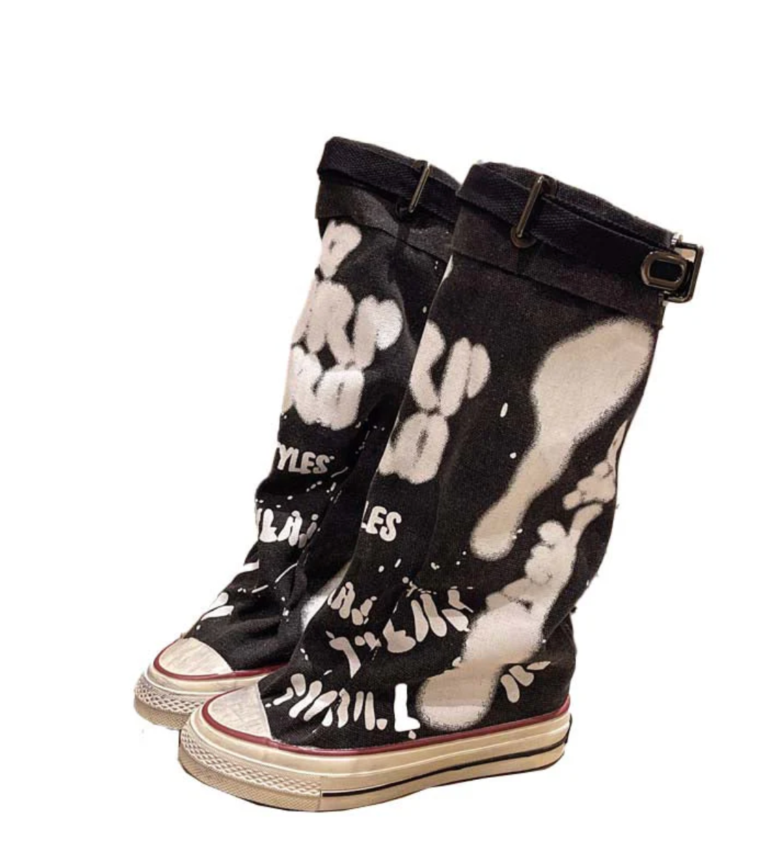 Botas planas de lona retro de media pantorrilla para mujer